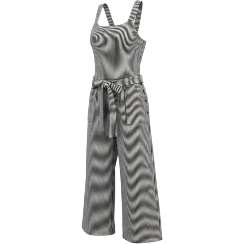Hayden Los Angeles Striped Wide Leg Jumpsuit Black White Small Adjustable Straps